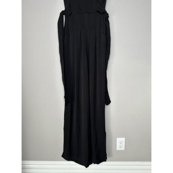 FREE PEOPLE CEM Black Sleeveless Lace Trim Deep V Cinch Waist Wide Leg Jumpsuit - Picture 10 of 14